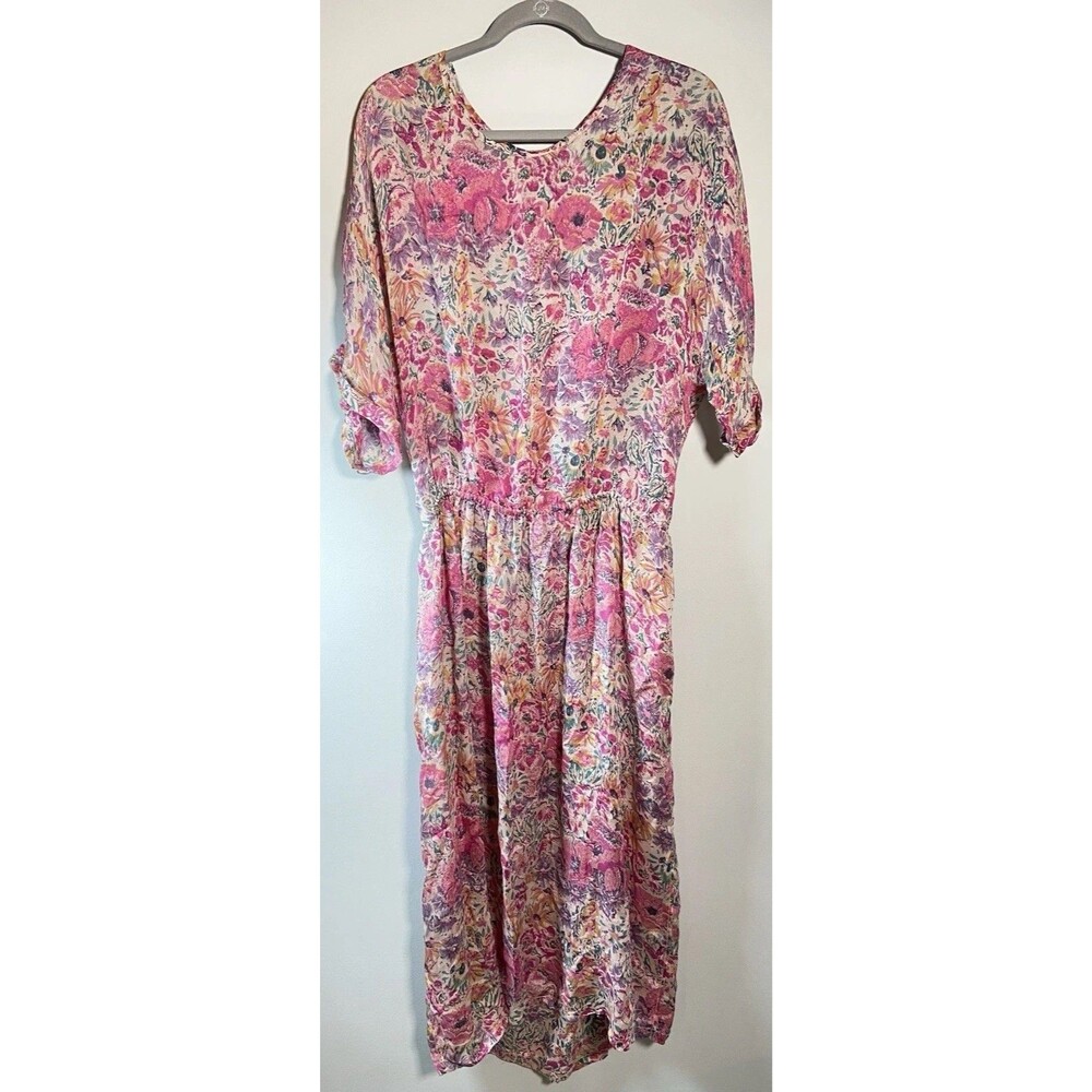 Mes Demoiselles Paris 100% Silk Floral Maxi Dress 38 Boho Kimono Sleeve